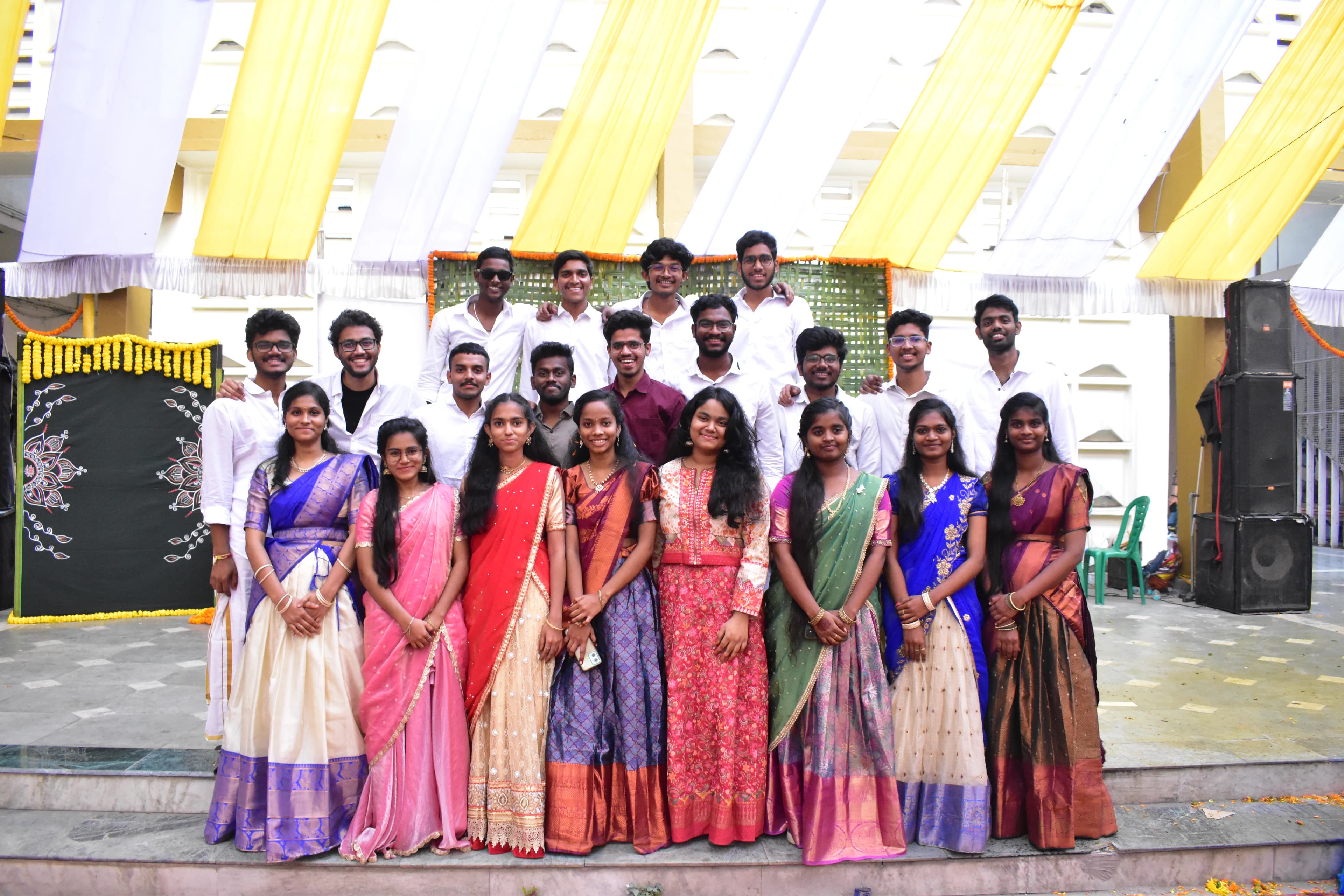 Students gathering around fire